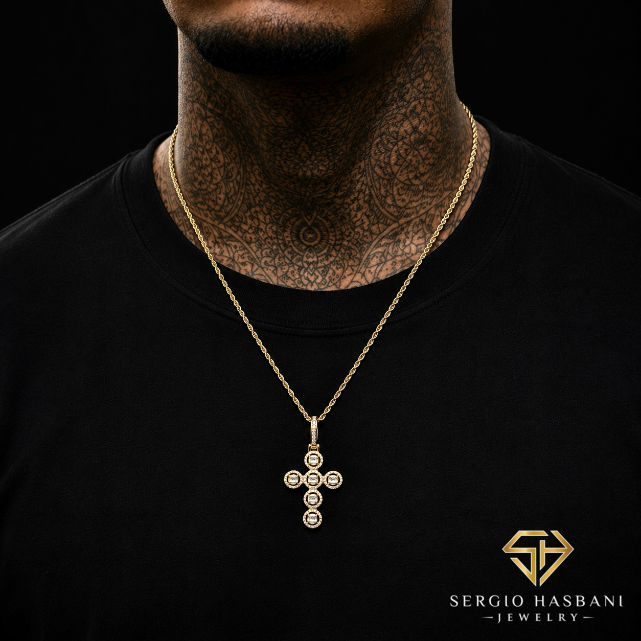 10K BG CROSS Diamond Pendant