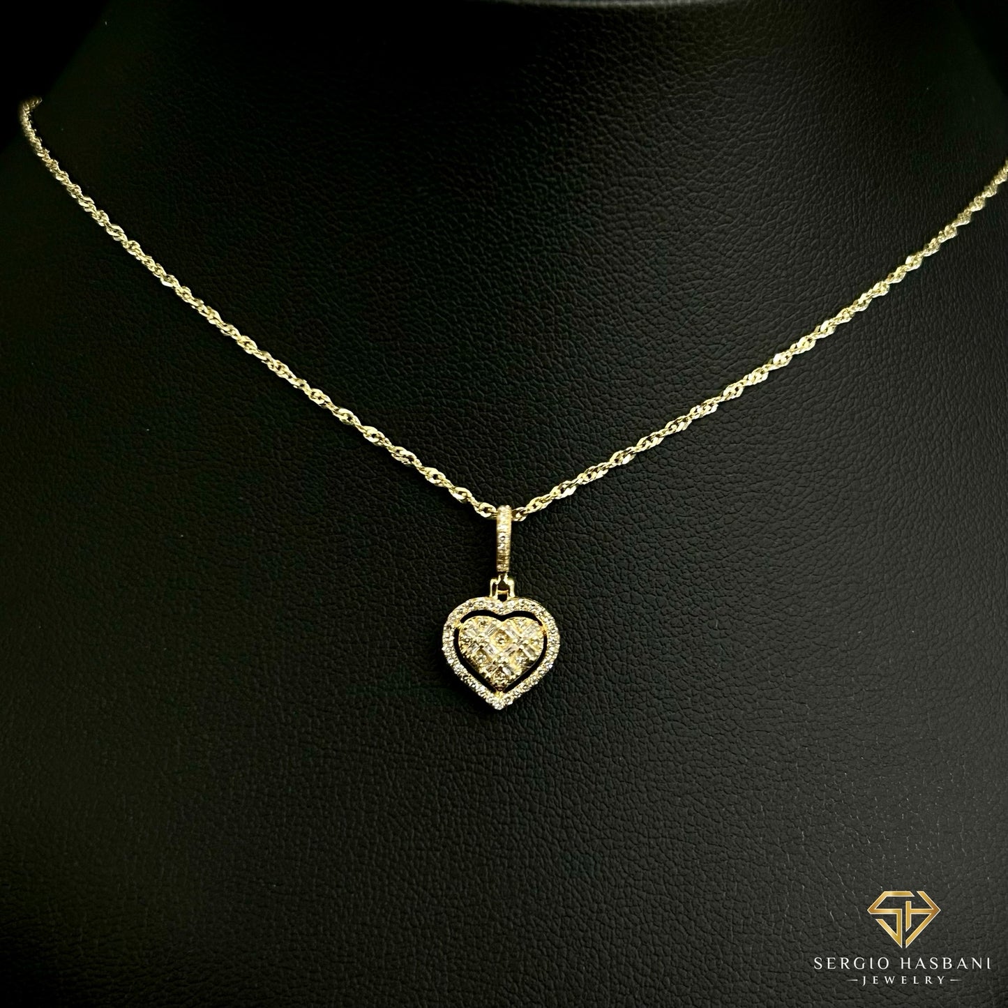 10K Baguette Heart Diamond Necklace