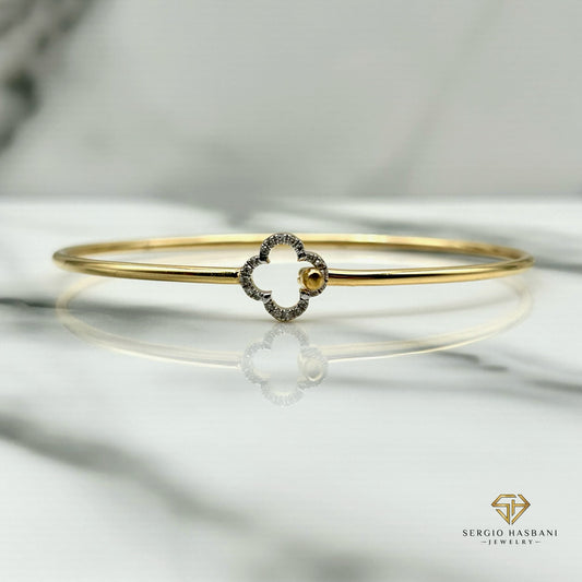 10K CLOVER Diamond Bangle Bracelet