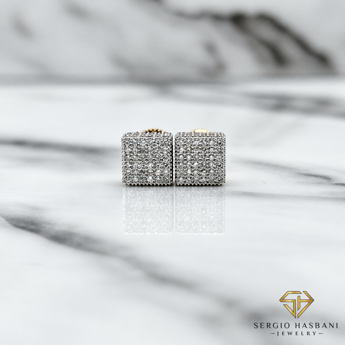 10K CUBE Diamond Earrings