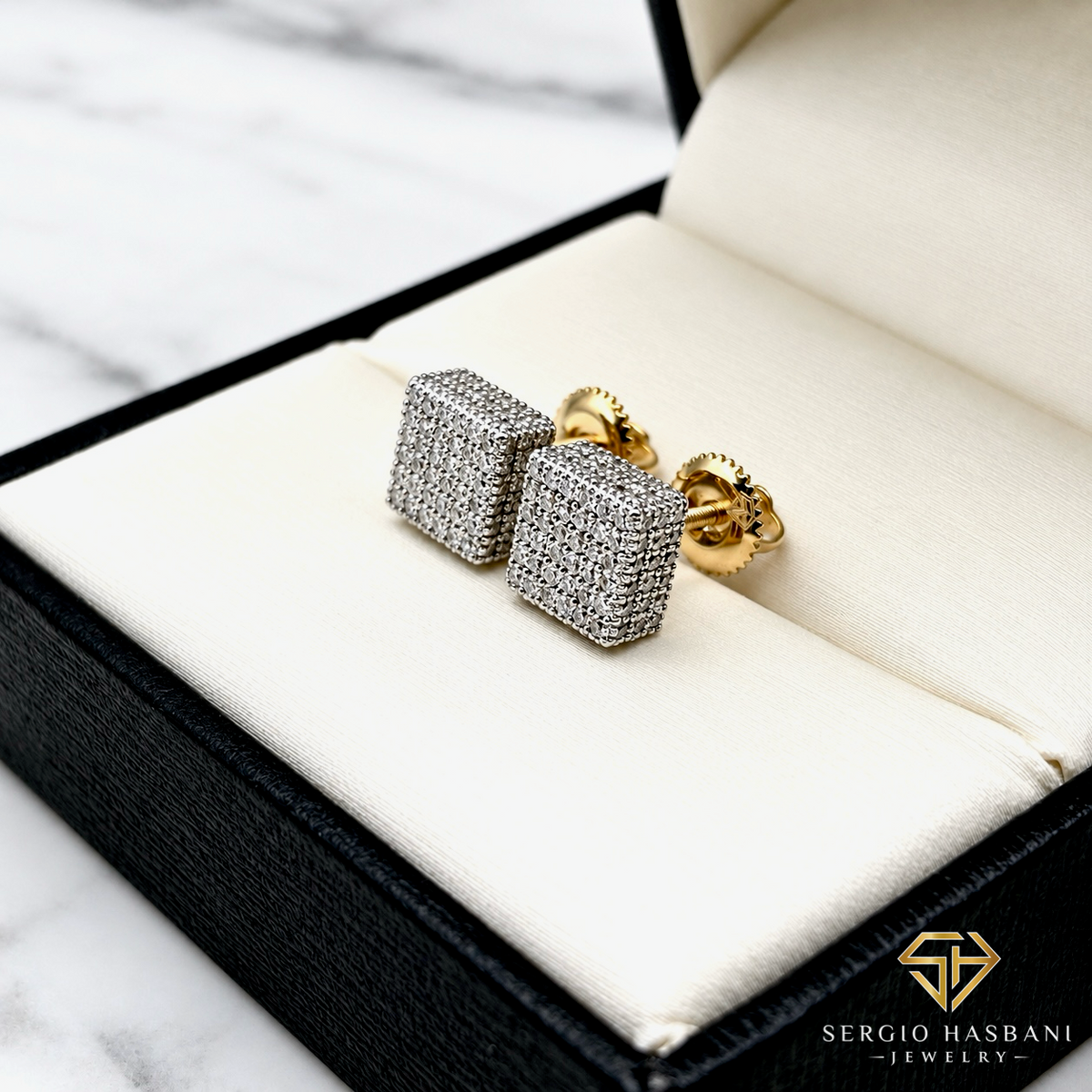 10K CUBE Diamond Earrings