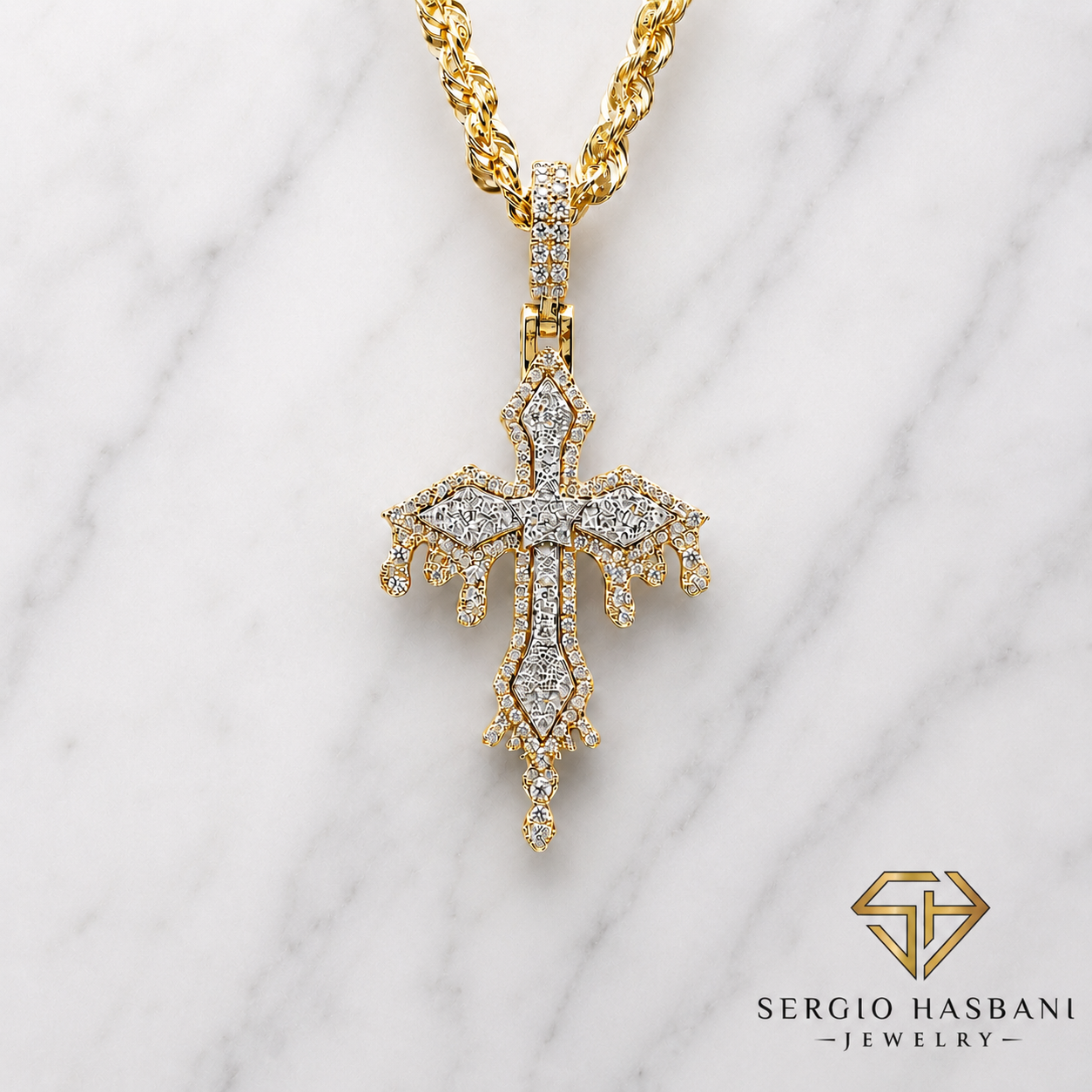 10K DRIPCROSS Diamond Pendant