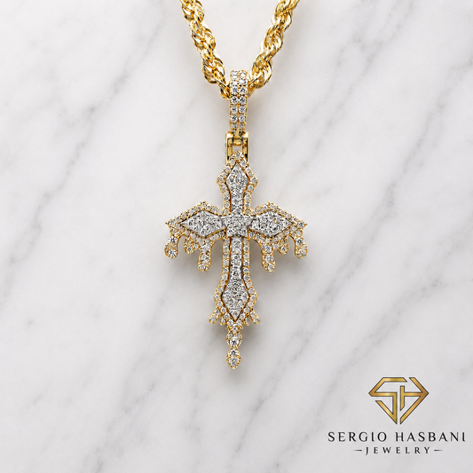 10K DRIPCROSS Diamond Pendant