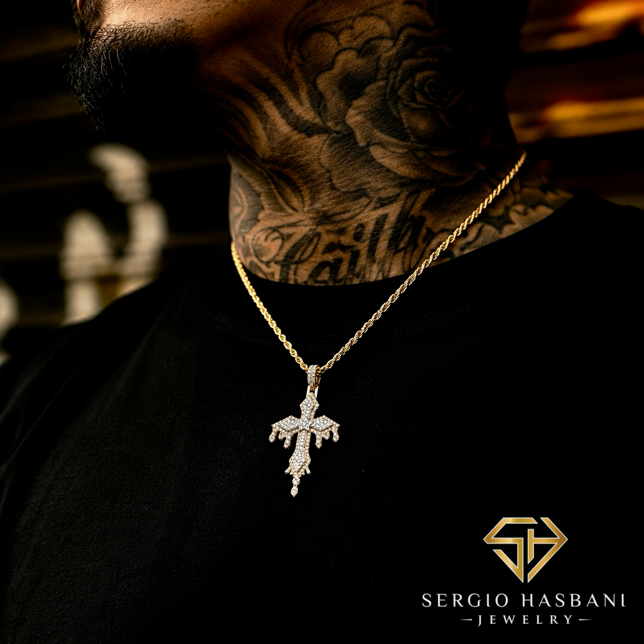 10K DRIPCROSS Diamond Pendant