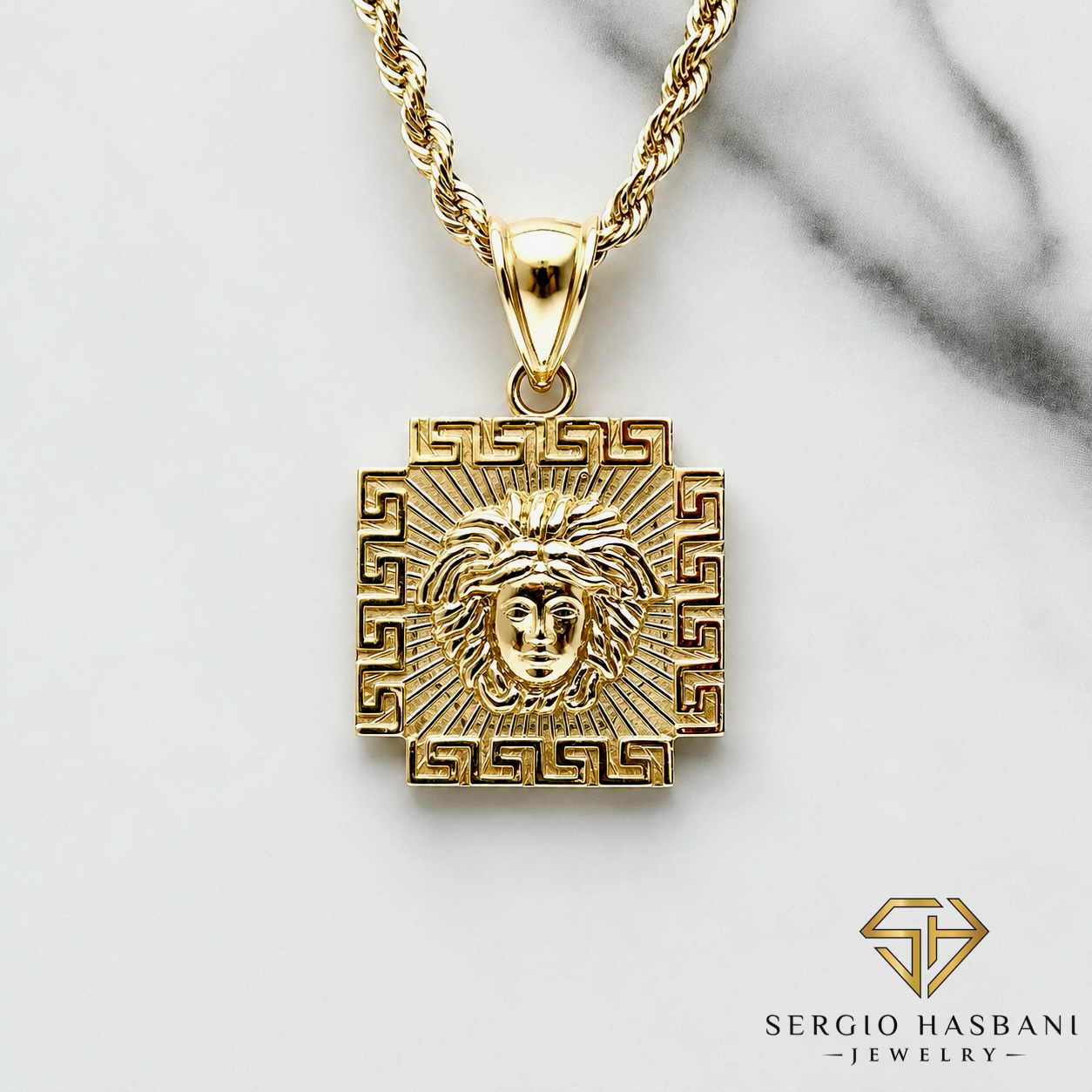 10K DUSARO Medusa Head Pendant