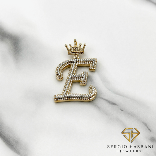 10K Diamond ''E'' Letter Pendant With Crown