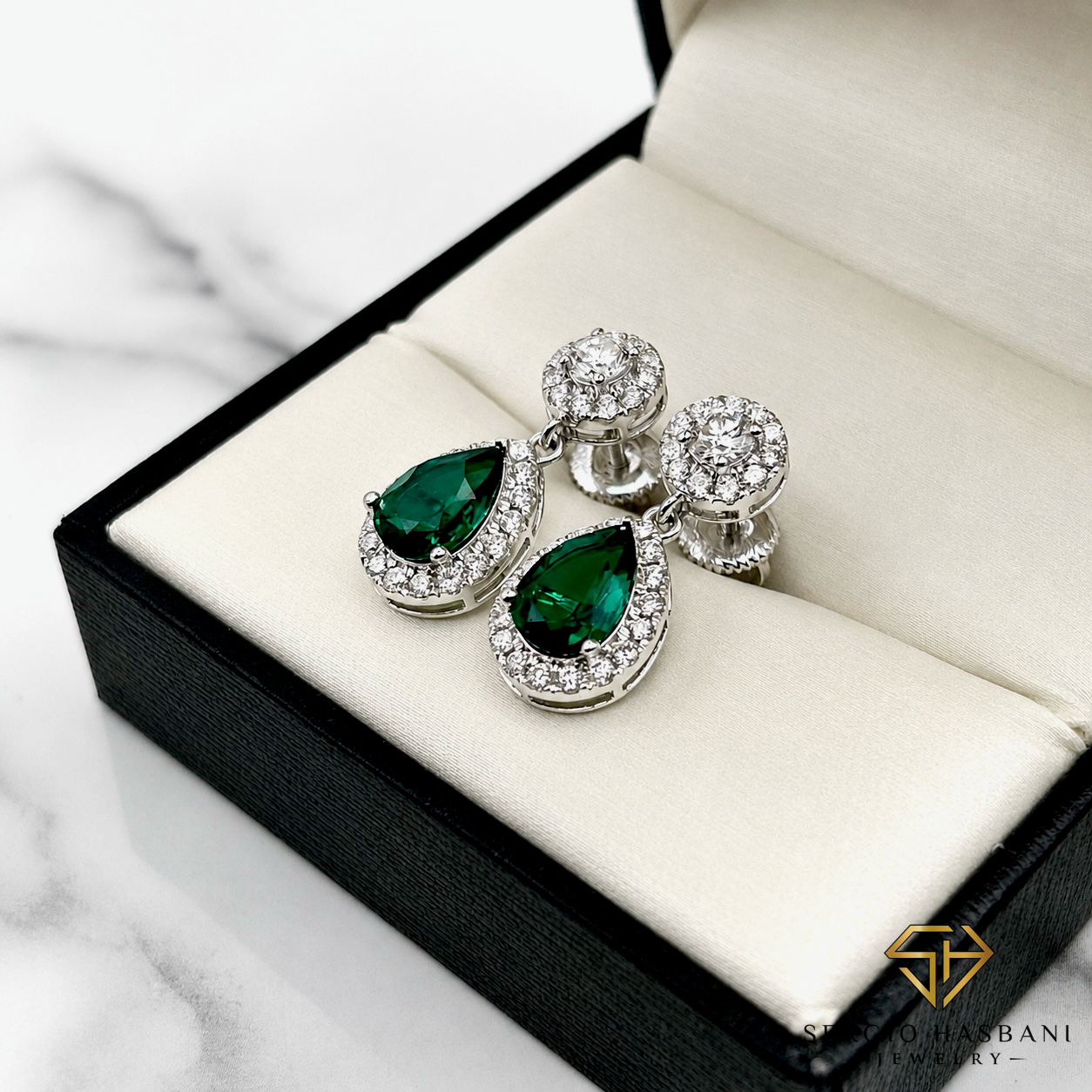 10K EMA ROYAL VVS Lab Diamond & Emerald Earrings