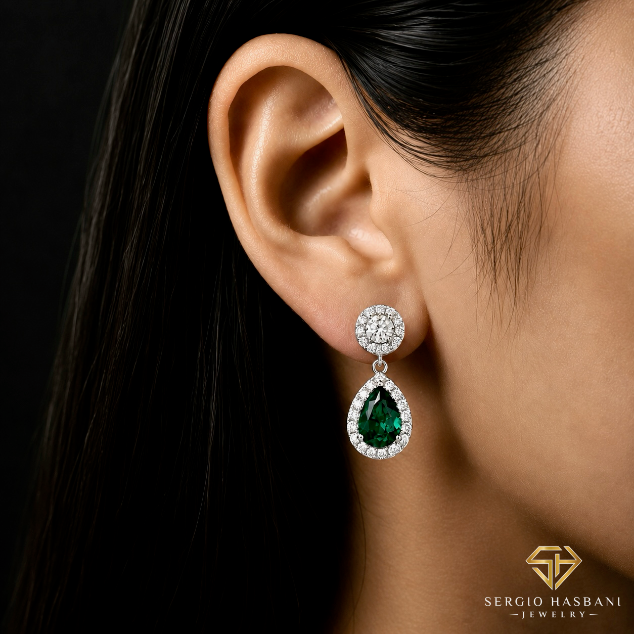 10K EMA ROYAL VVS Lab Diamond & Emerald Earrings