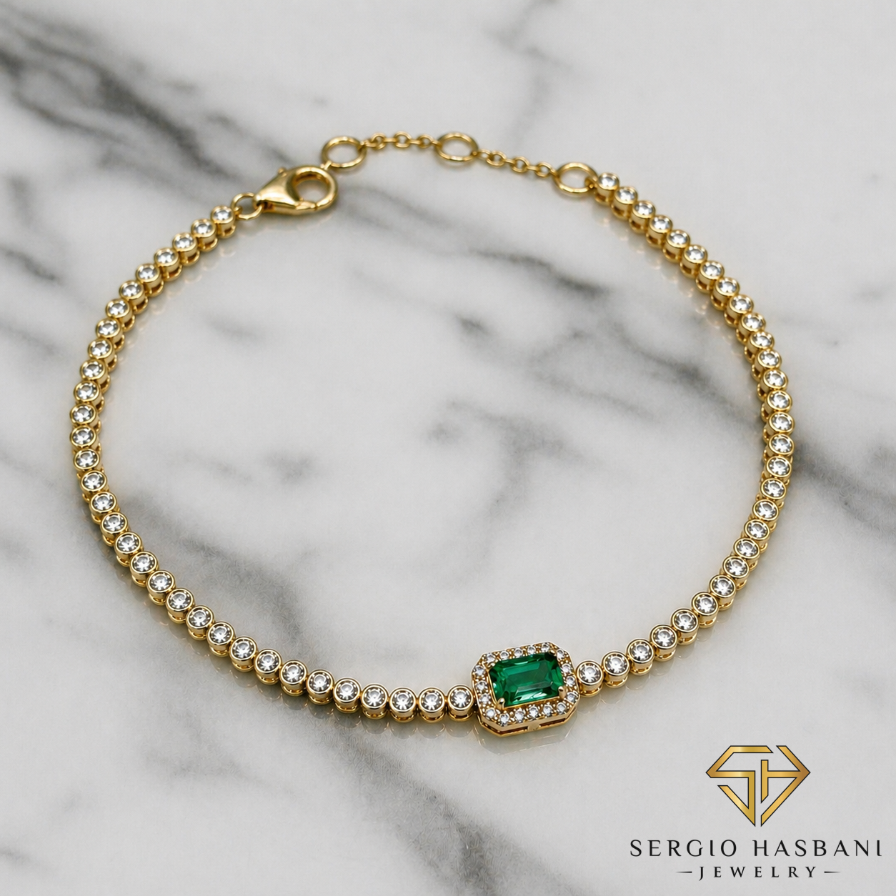 10K EMIRA Lab Diamond & Emerald Bracelet