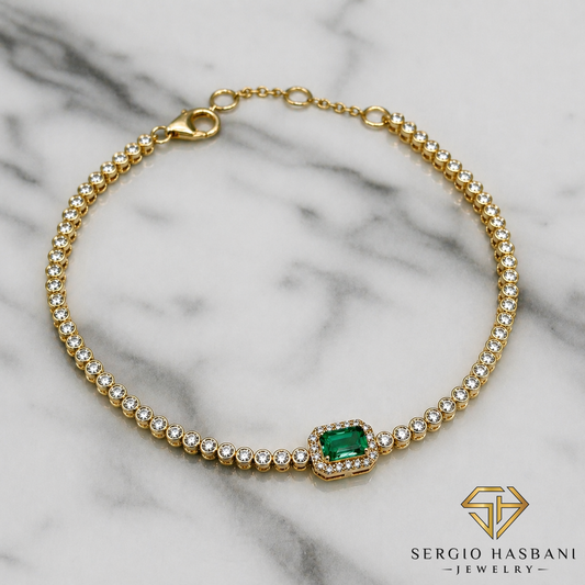 10K EMIRA Lab Diamond & Emerald Bracelet