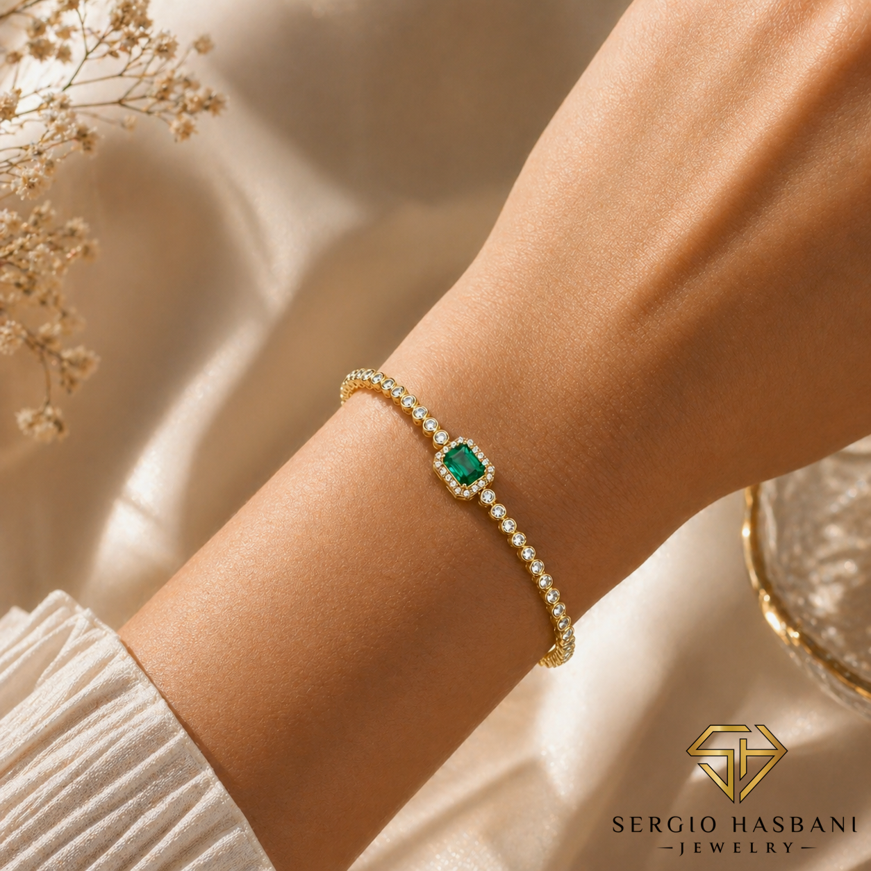 10K EMIRA Lab Diamond & Emerald Bracelet