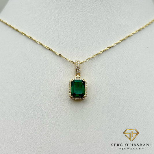 10K EMIRI Lab Diamond Emerald Necklace