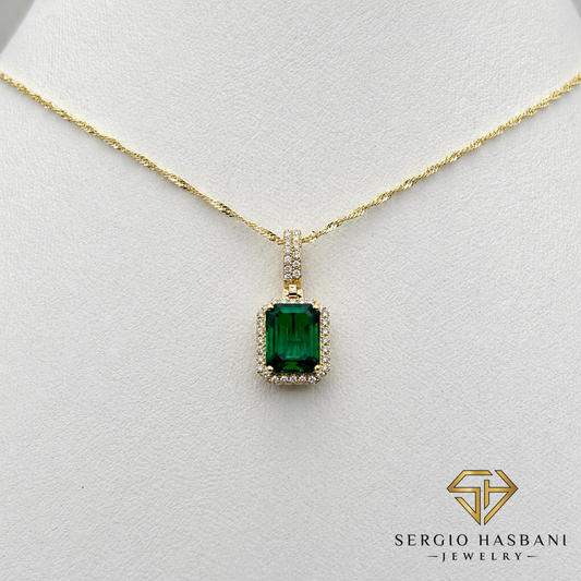 10K EMIRI Lab Diamond & Emerald Necklace
