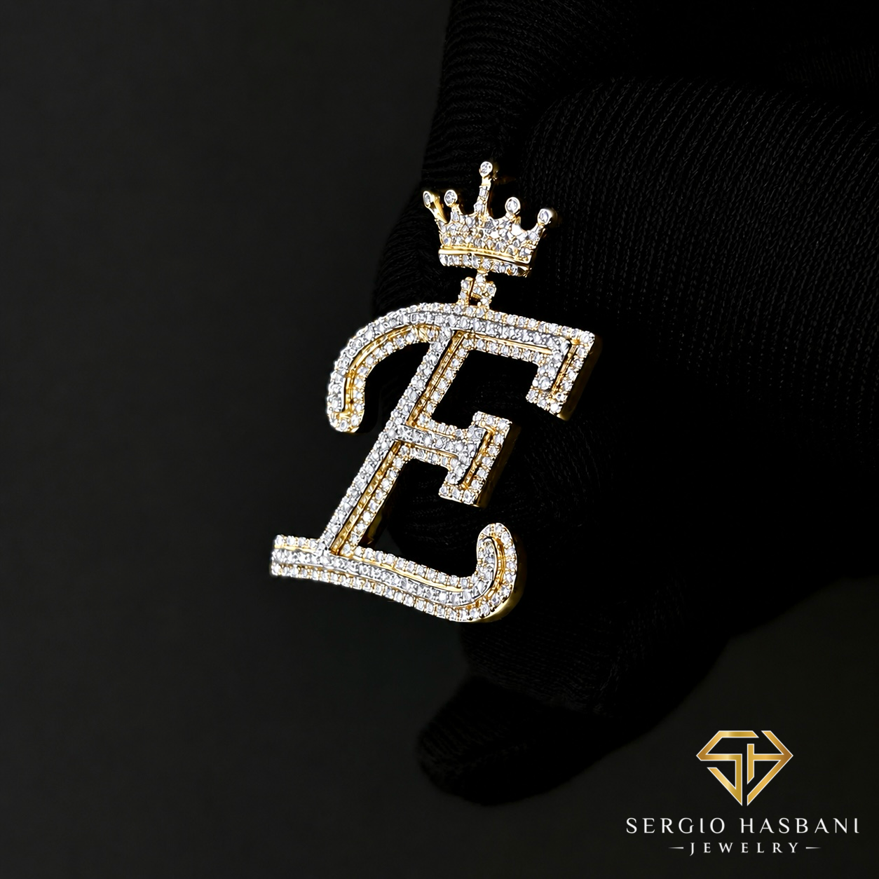 10K Diamond ''E'' Letter Pendant With Crown