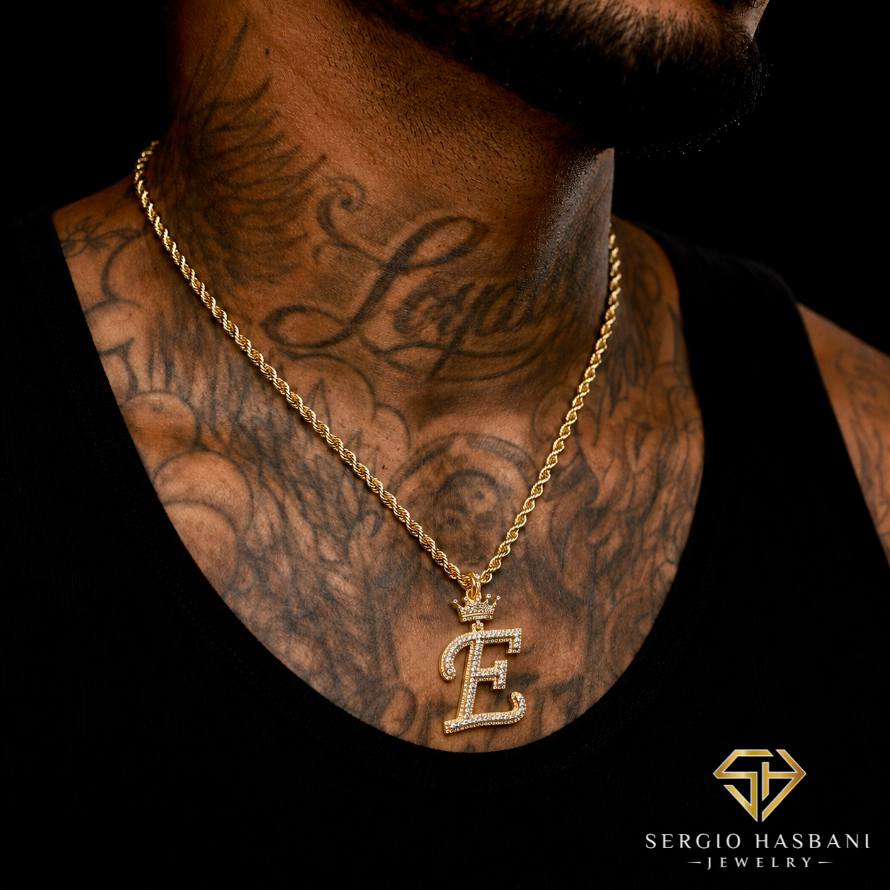 10K Diamond ''E'' Letter Pendant With Crown