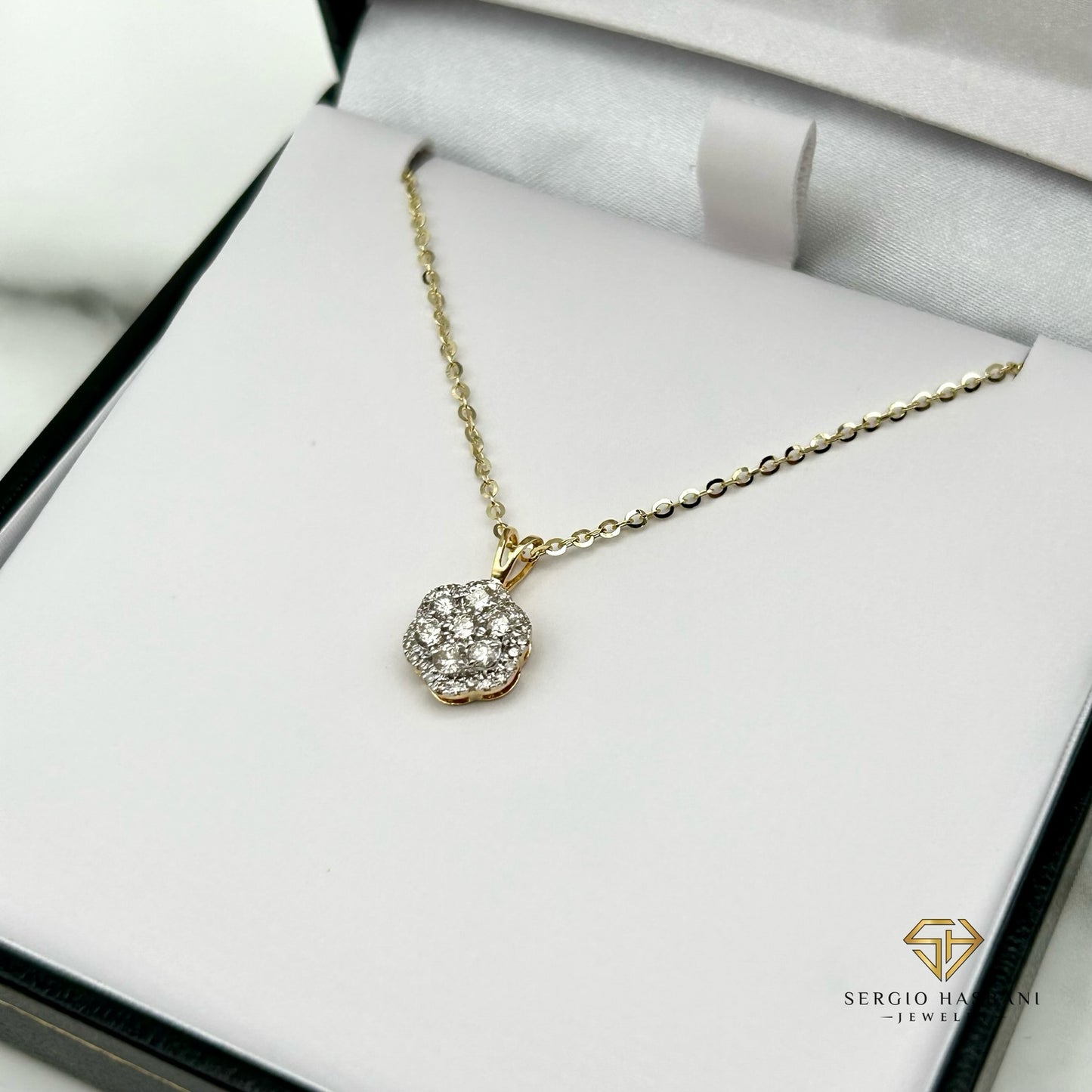 10K FLOWER CLUSTER Diamond Necklace