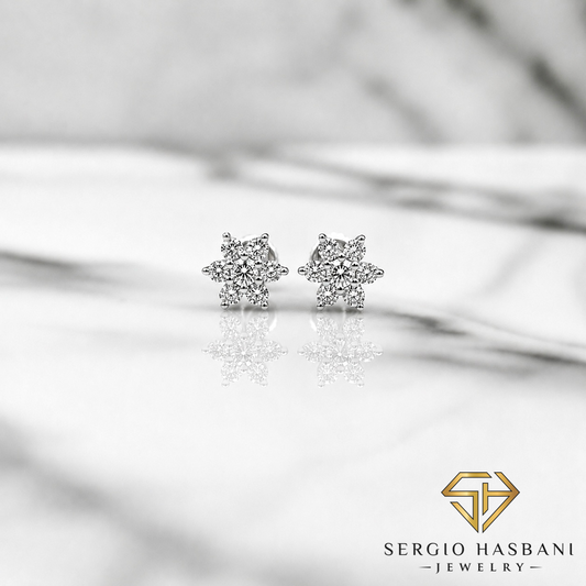 10K FLOWER VVS Lab Diamond Earrings