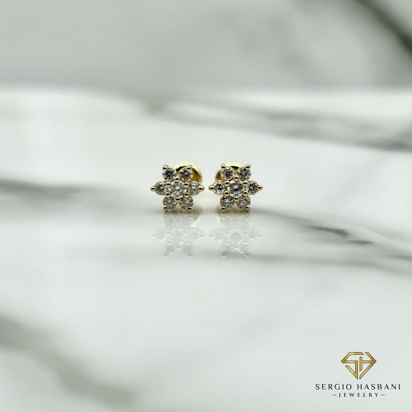 10K FLOWER VVS Lab Diamond Earrings