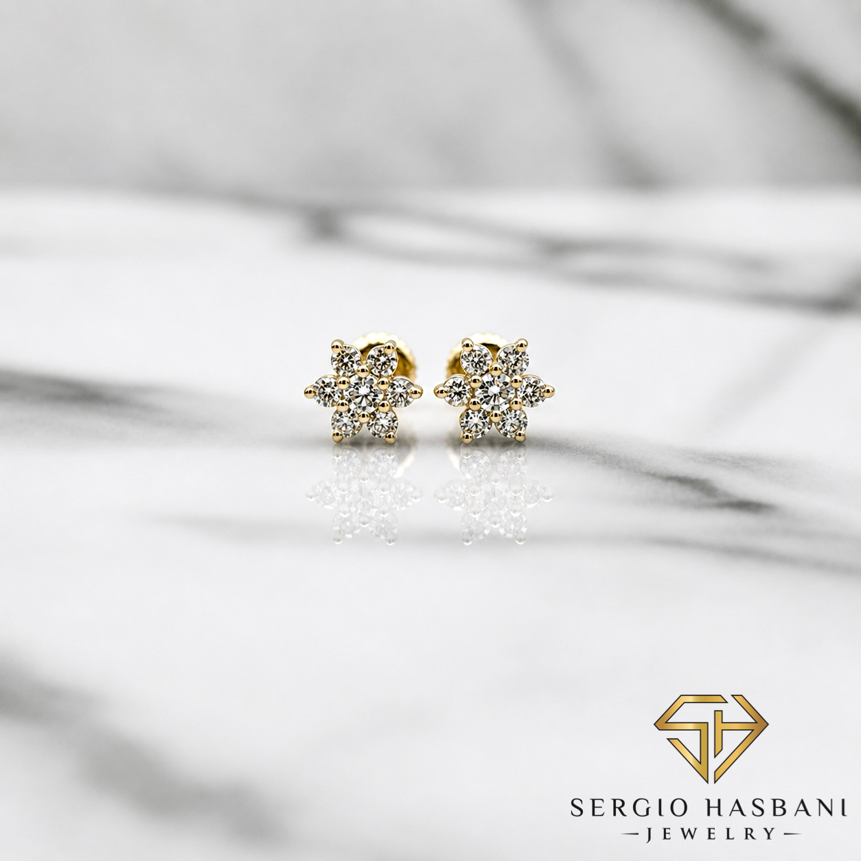 10K FLOWER VVS Lab Diamond Earrings