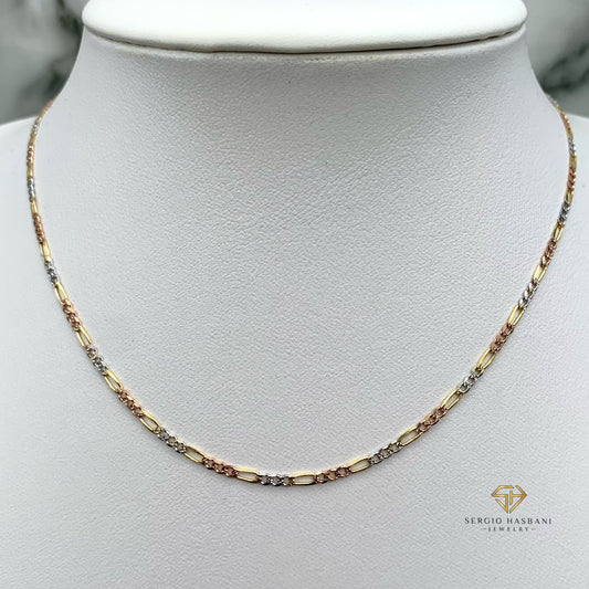 10K 3Tone Solid Figaro Necklace