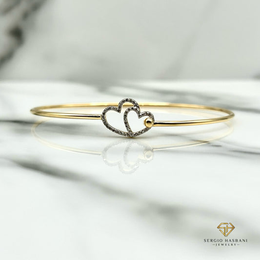 10K HEARTS Diamond Bangle Bracelet