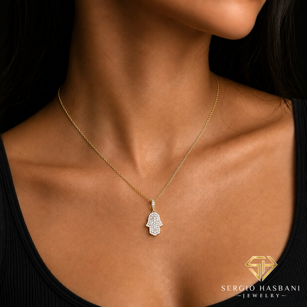 10K KHAMSA Diamond Necklace