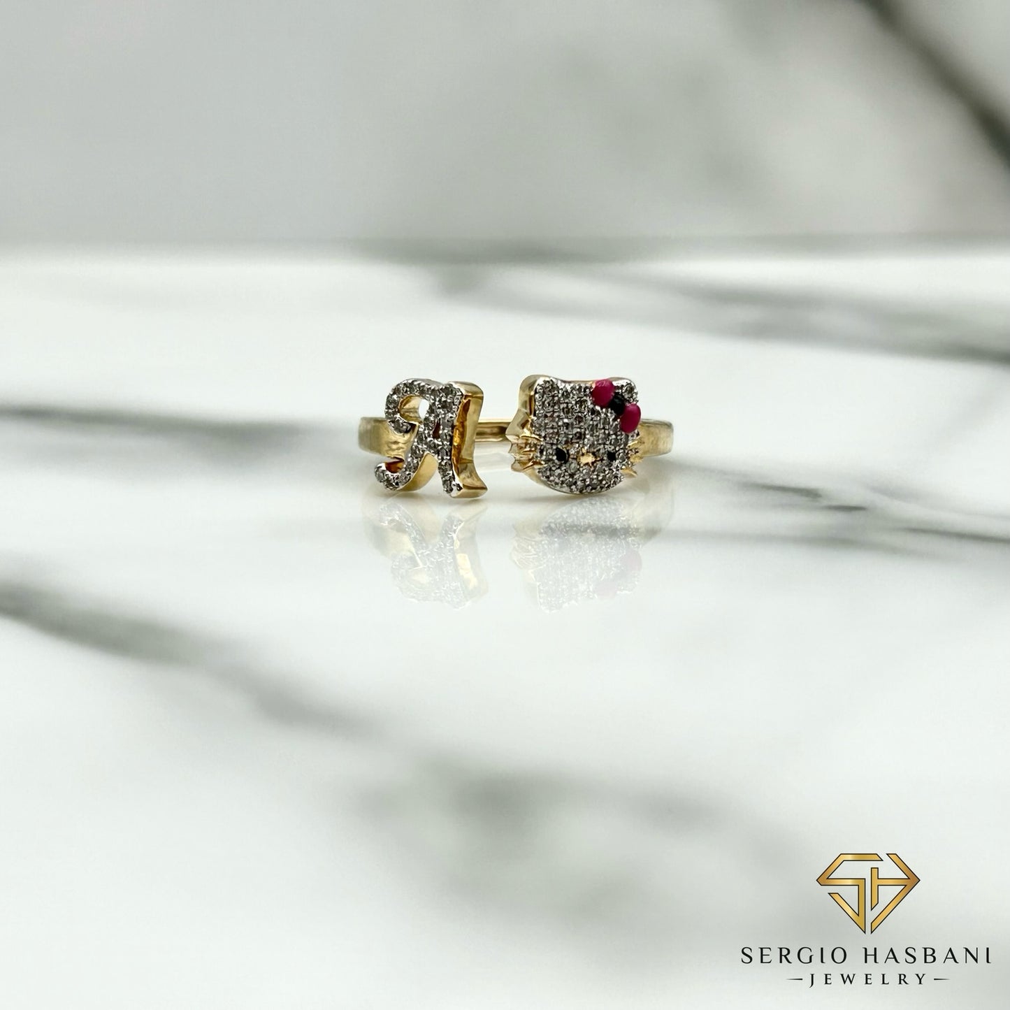 10K KITTY Diamond Letter Ring ''A''