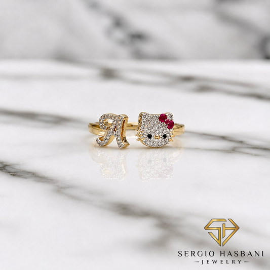 10K KITTY Diamond Letter Ring ''A''
