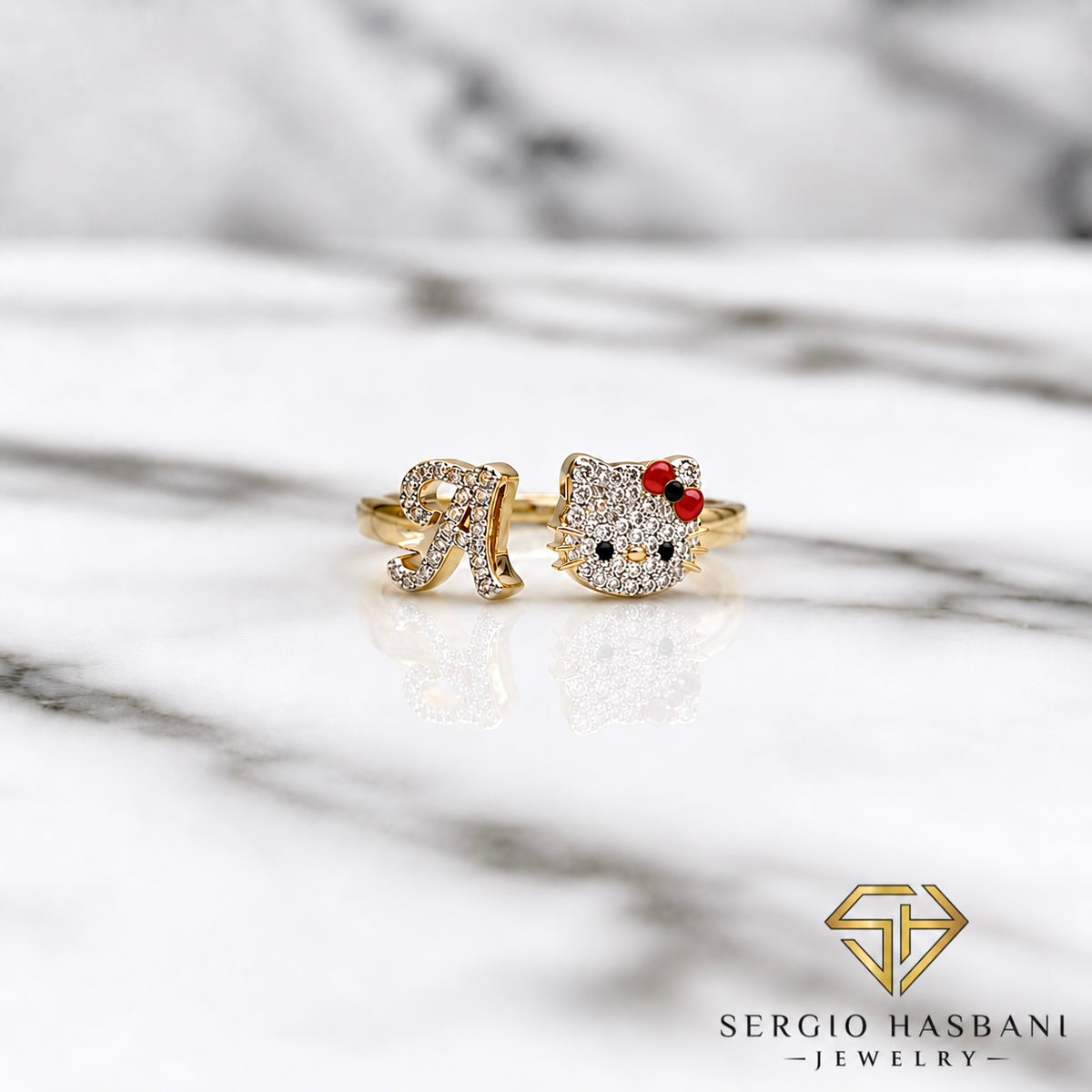 10K KITTY Diamond Letter Ring ''A''