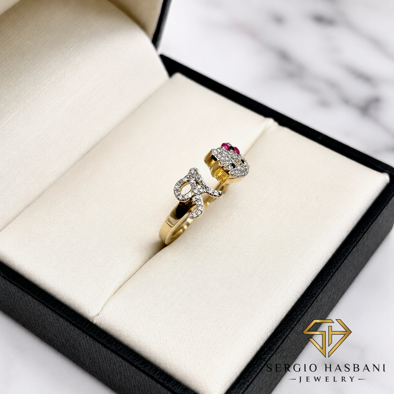 10K KITTY Diamond Letter Ring ''A''