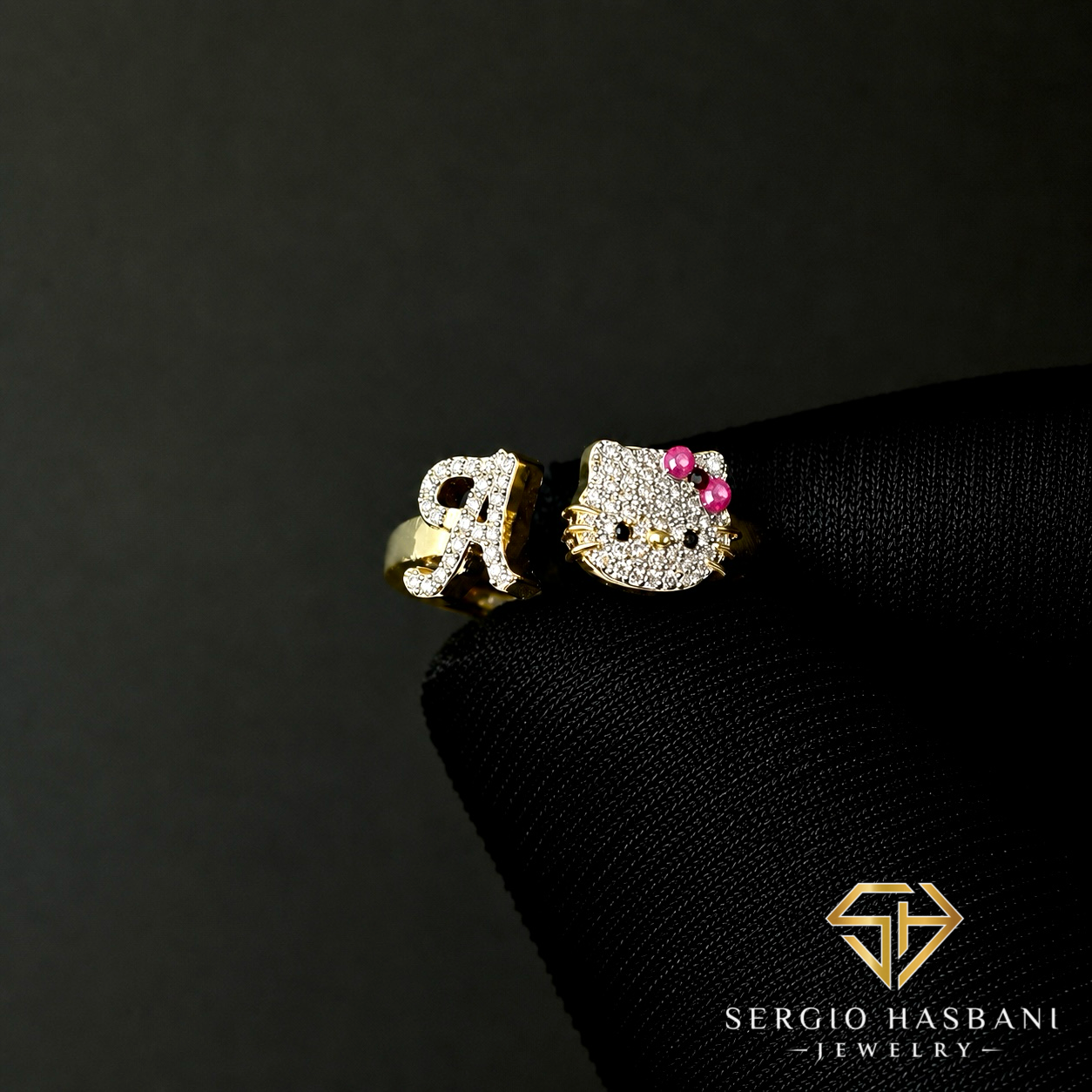 10K KITTY Diamond Letter Ring ''A''