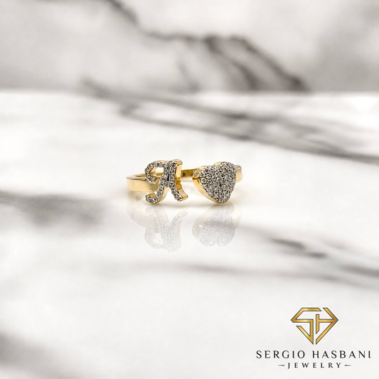 10K Heart Letter Diamond Ring ''A''