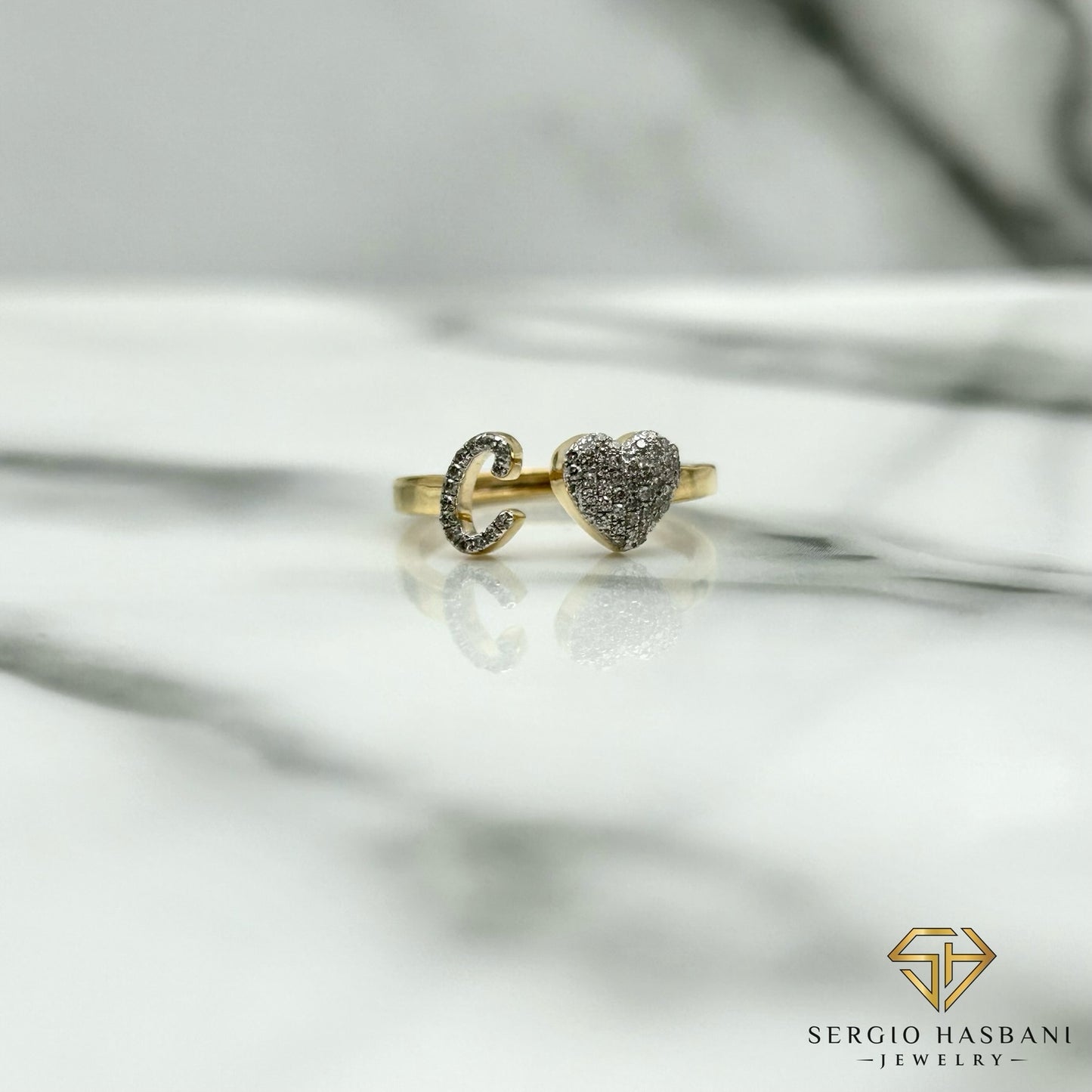 10K Heart Letter Diamond Ring ''C''
