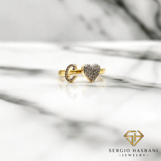 10K Heart Letter Diamond Ring ''C''