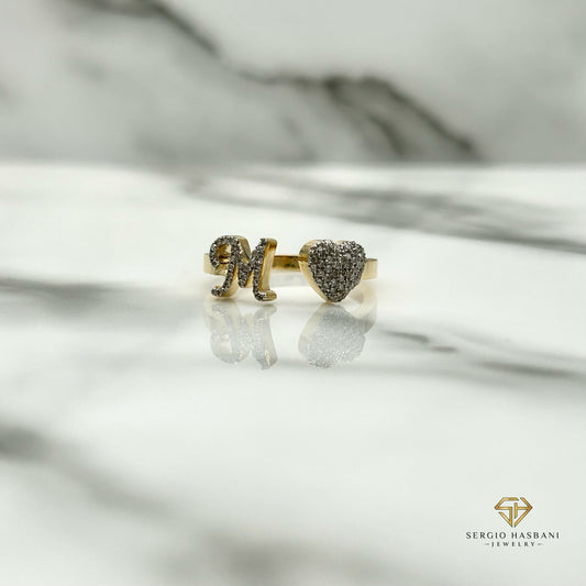 10K Heart Letter Diamond Ring ''M''