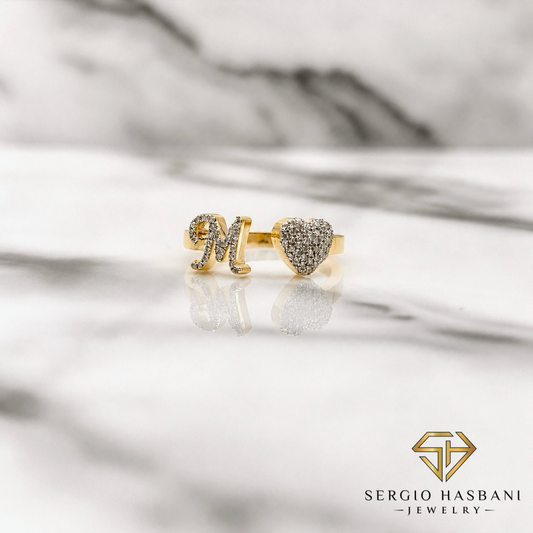 10K Heart Letter Diamond Ring ''M''