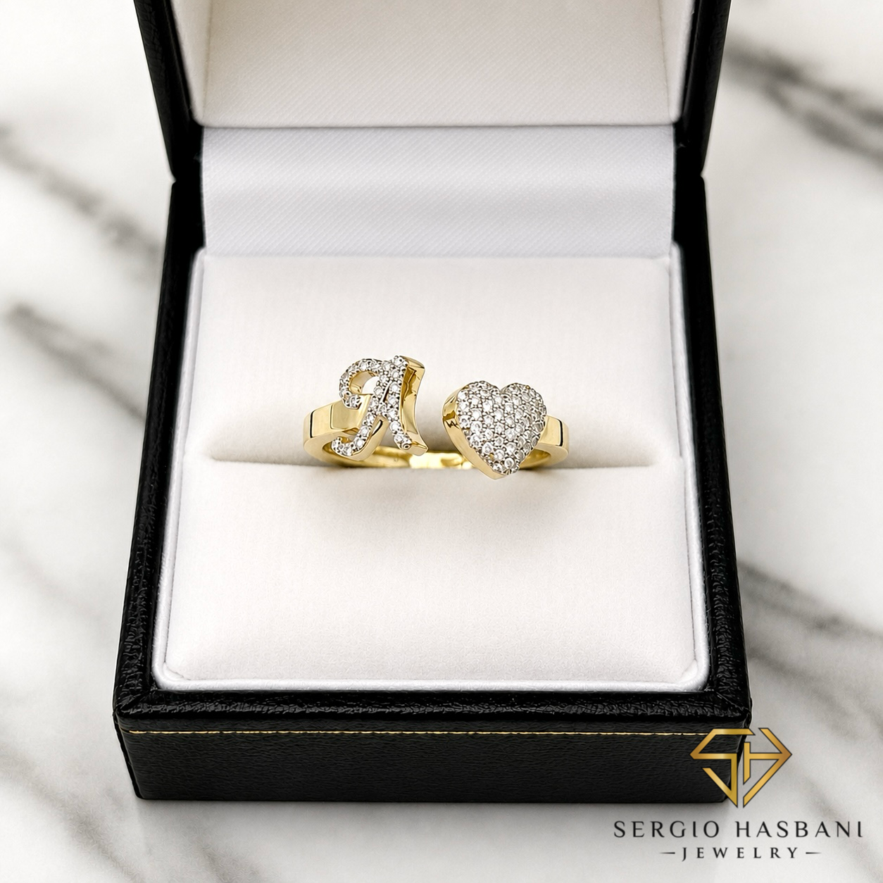 10K Heart Letter Diamond Ring ''A''