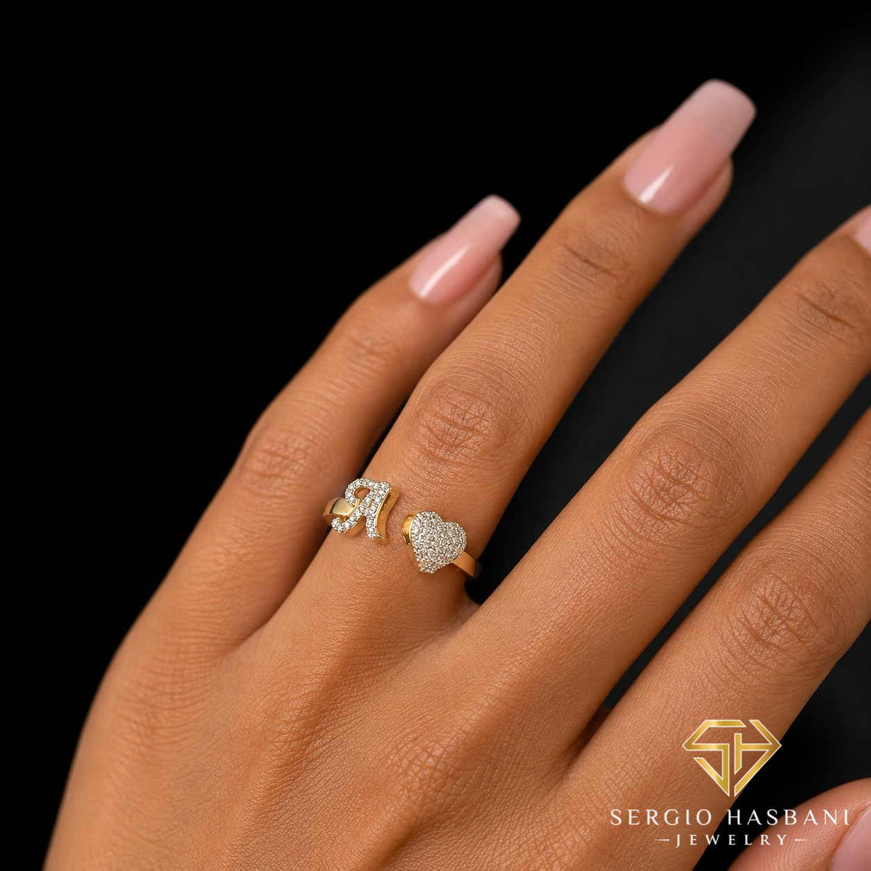 10K Heart Letter Diamond Ring ''A''