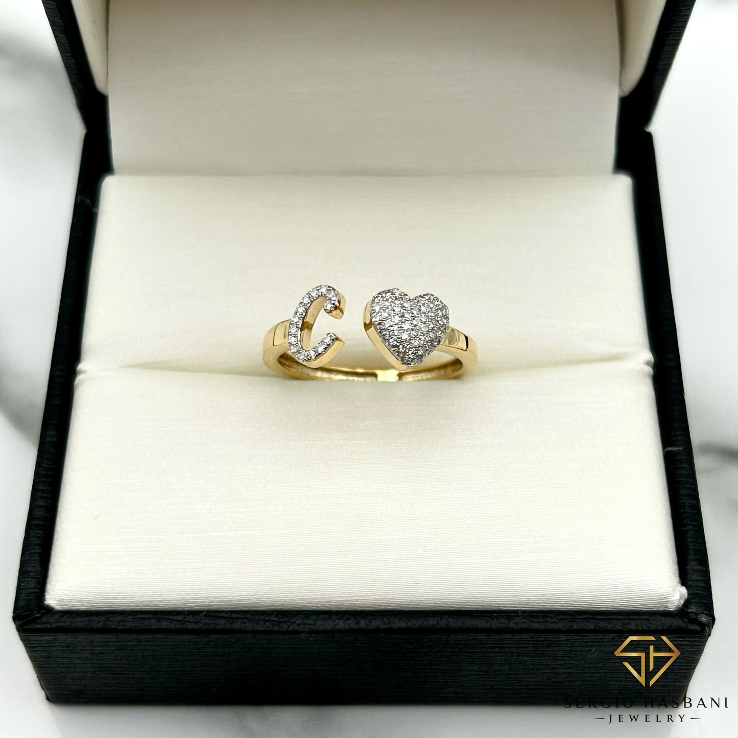 10K Heart Letter Diamond Ring ''C''