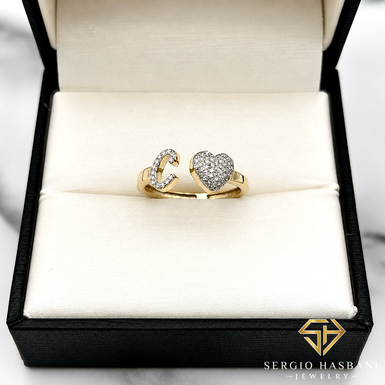 10K Heart Letter Diamond Ring ''C''