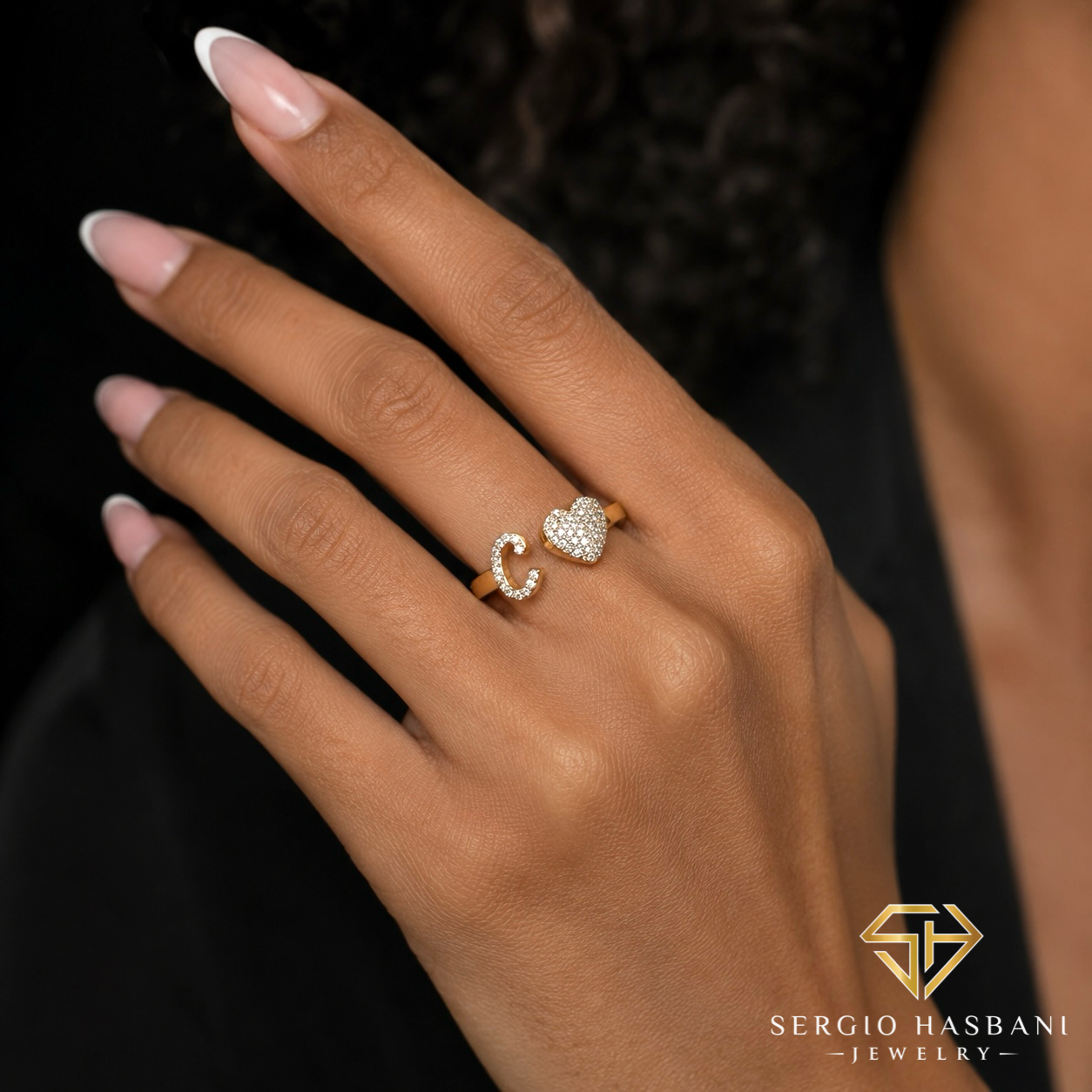 10K Heart Letter Diamond Ring ''C''