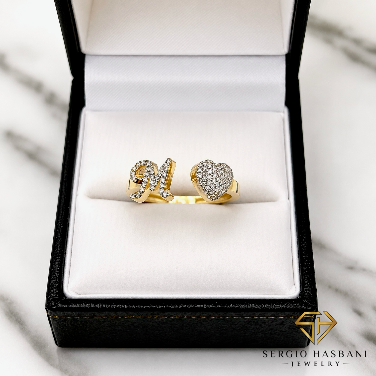 10K Heart Letter Diamond Ring ''M''