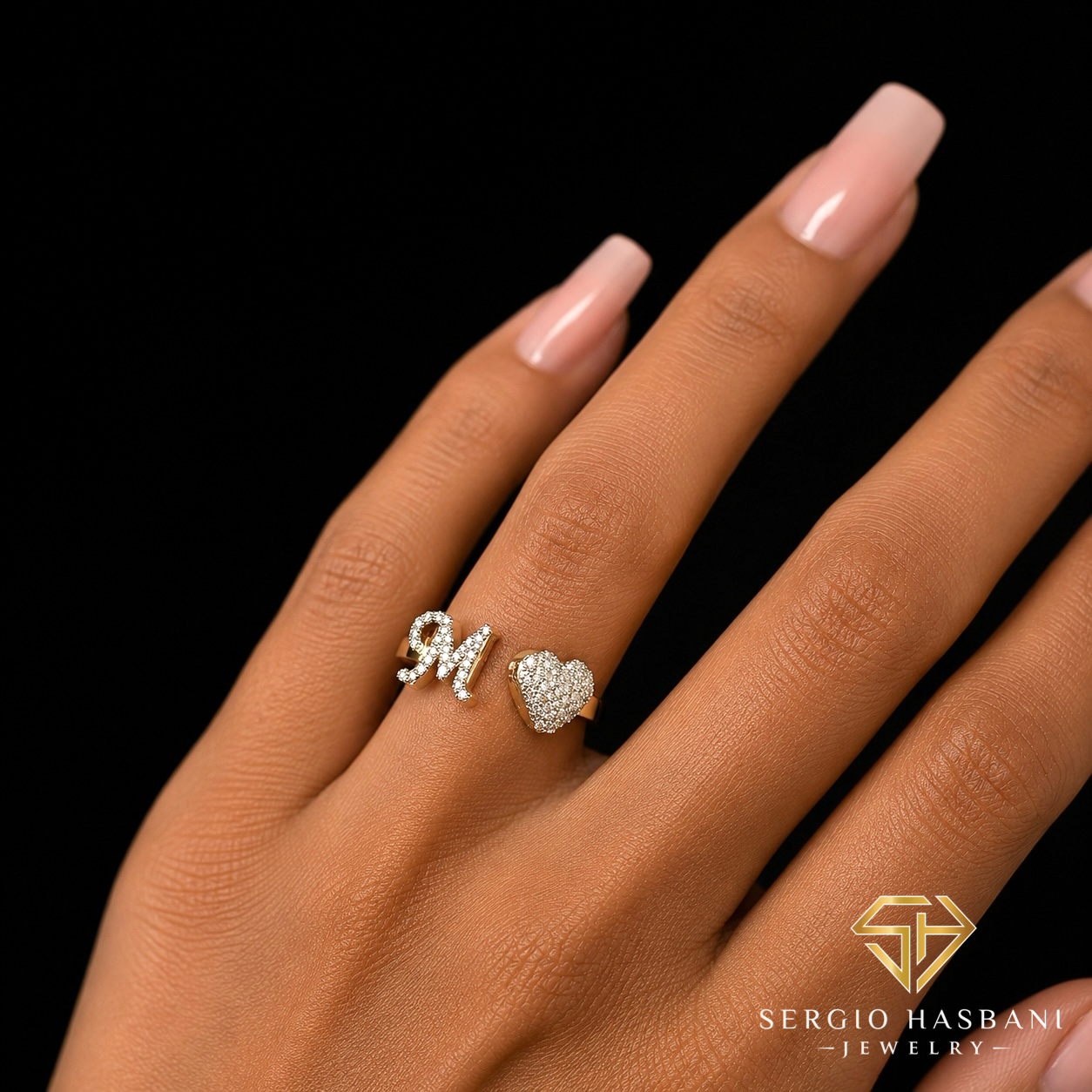 10K Heart Letter Diamond Ring ''M''