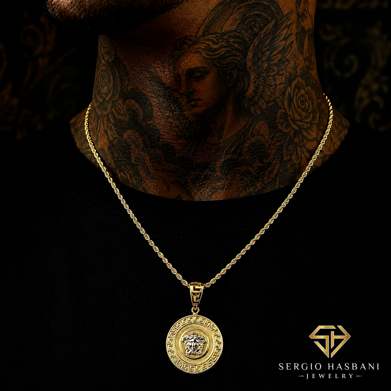 10K MEDAZO Medusa Head Pendant