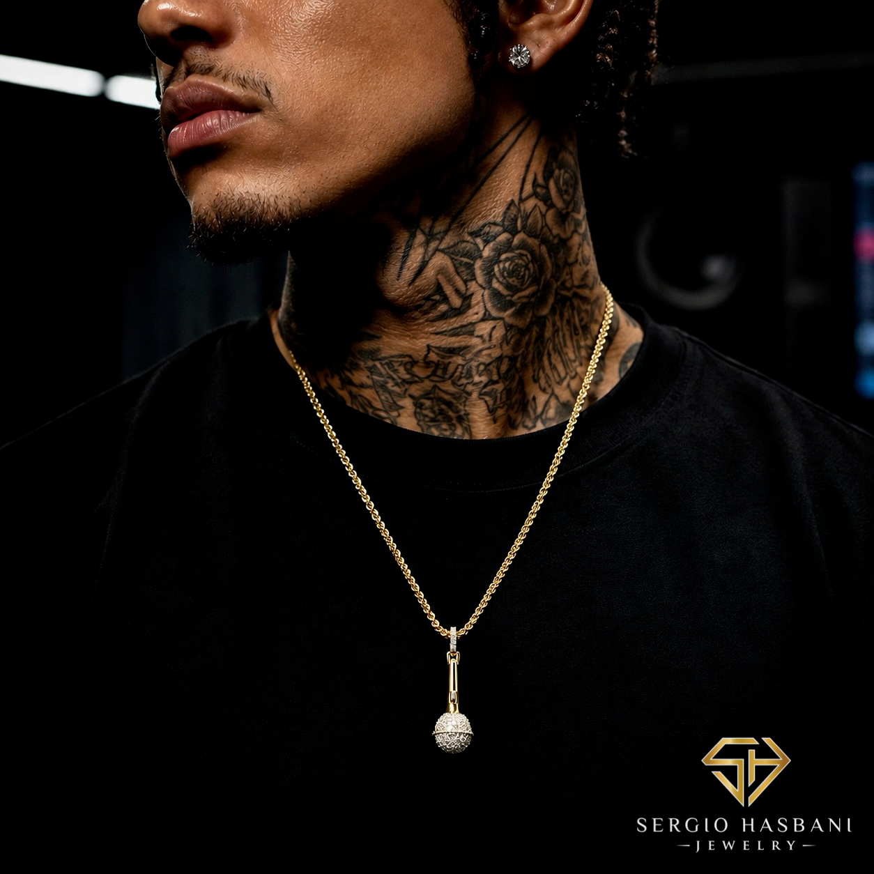 10K MICROPHONE Diamond Pendant