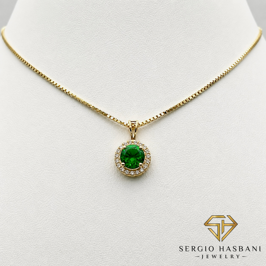 10K OMERA Lab Diamond & Emerald Necklace