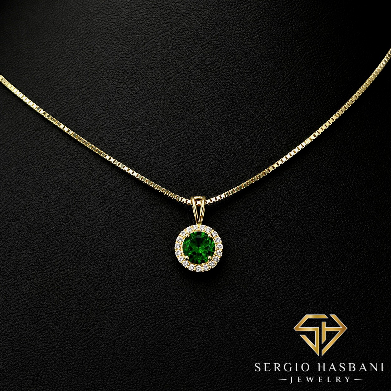 10K OMERA Lab Diamond & Emerald Necklace