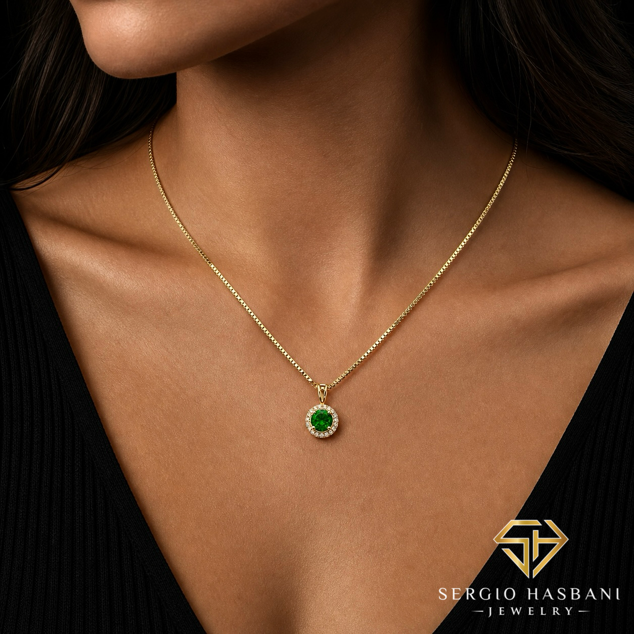 10K OMERA Lab Diamond & Emerald Necklace