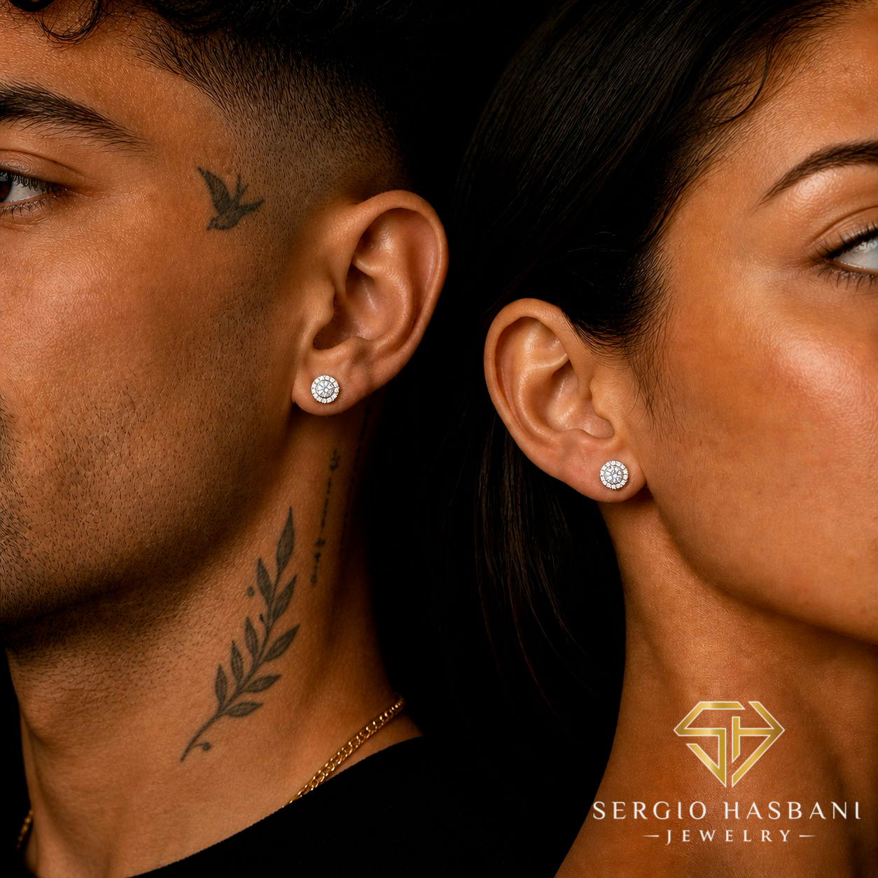 10K RONDEL 2TONE VVS Lab Diamond Earrings