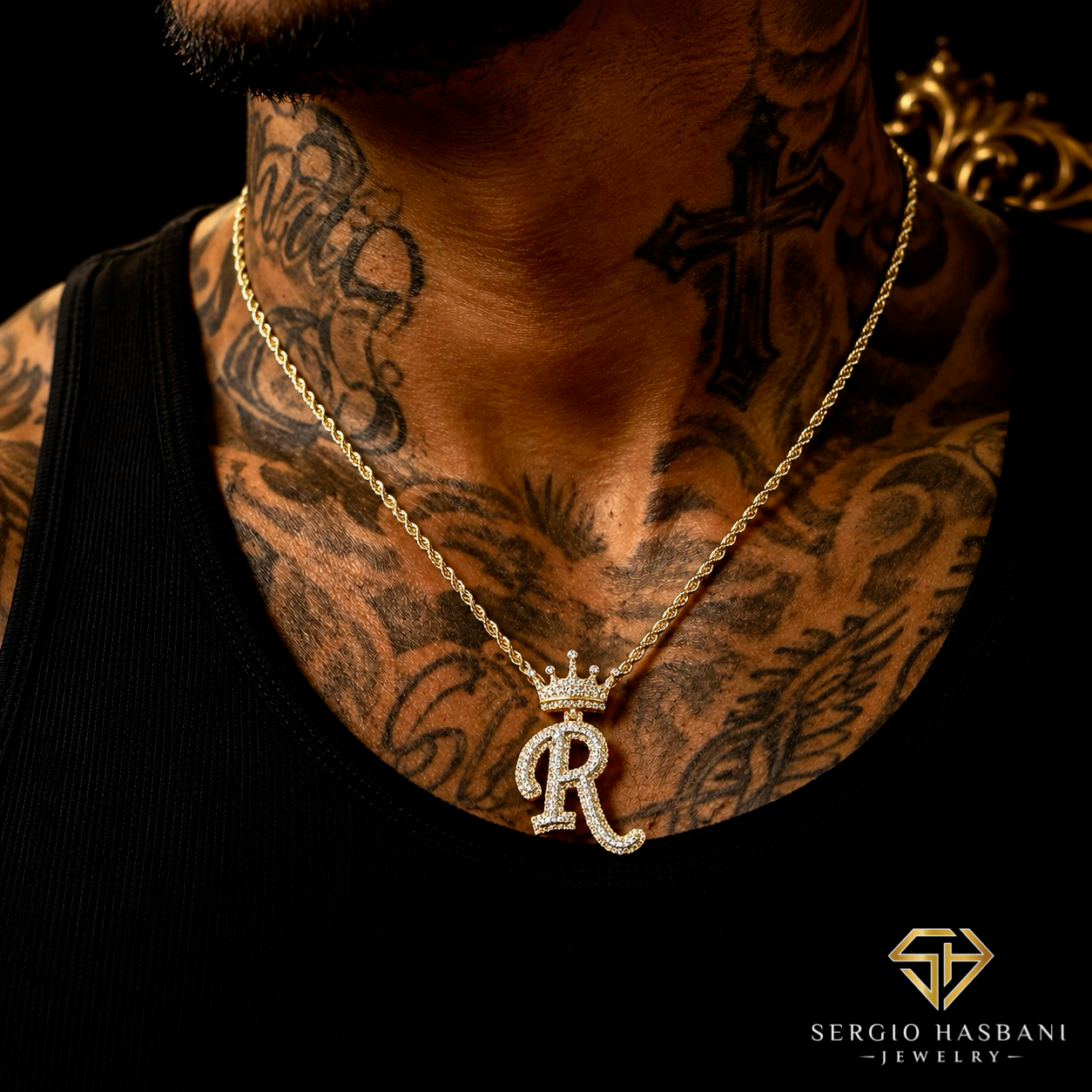 10K Diamond ''R'' Letter Pendant With Crown